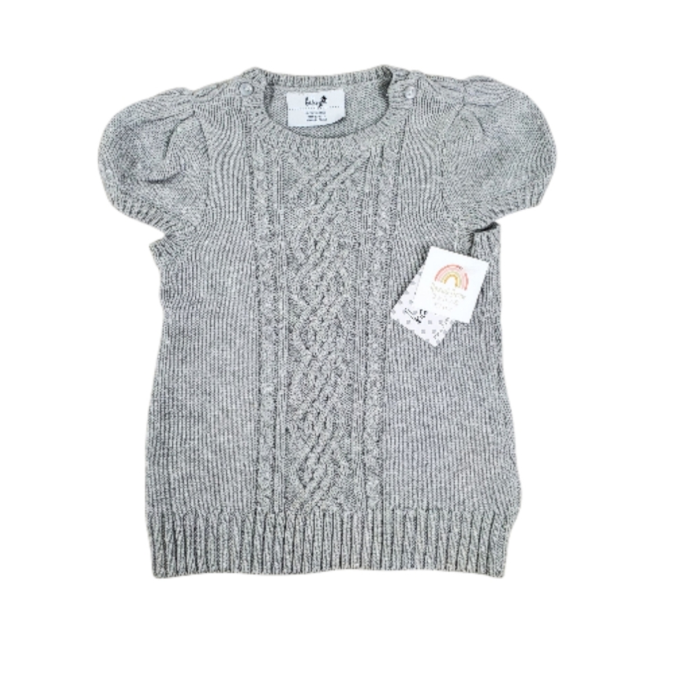 3/$18 Gray Knit Short Sleeve Sweater Dress 12-18M Puff Sleeves Button Neck